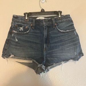 Abercrombie & Fitch Dark Blue Distressed Denim Jean Shorts